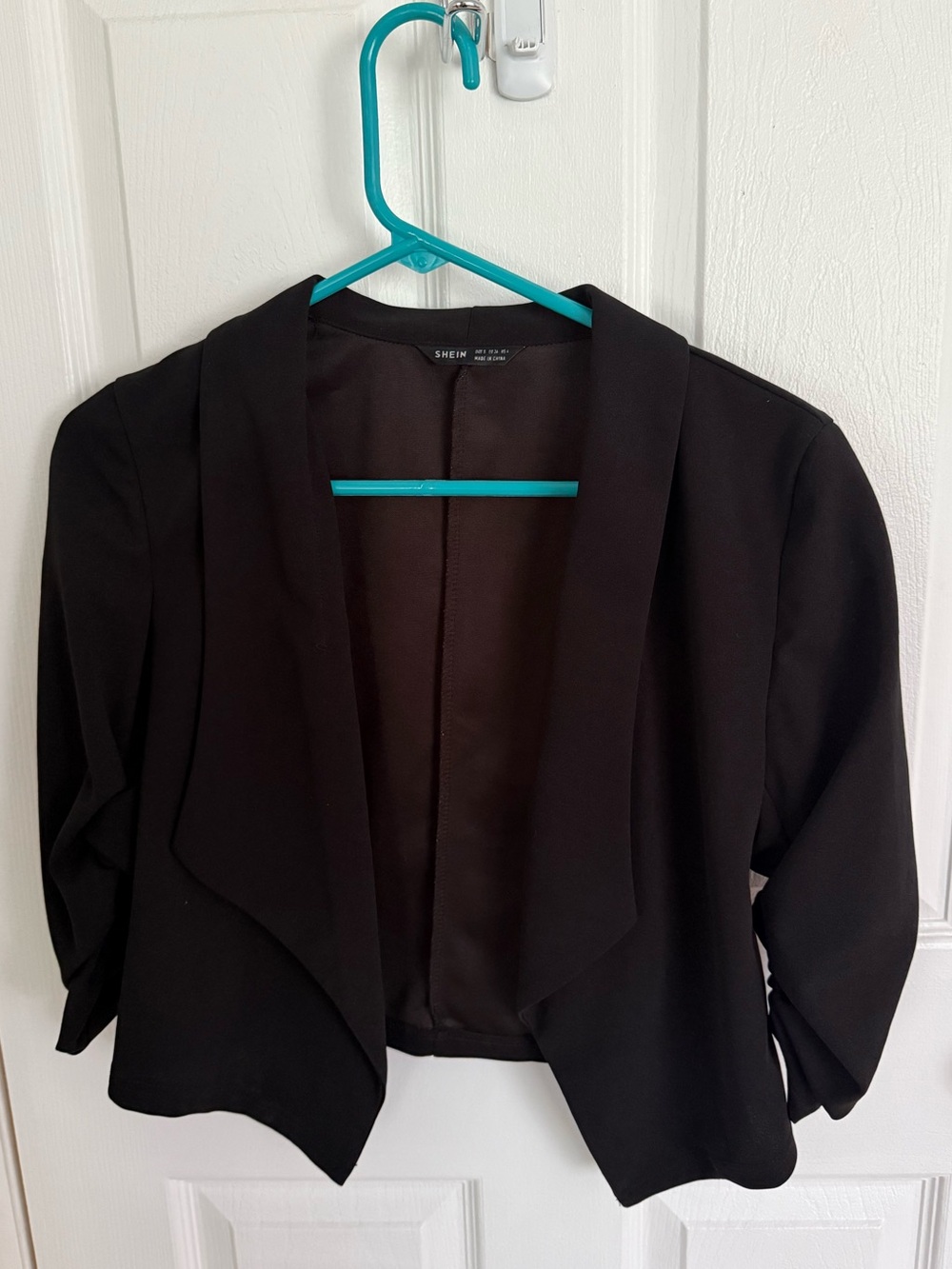 Black Cropped Draped Open-Front Blazer